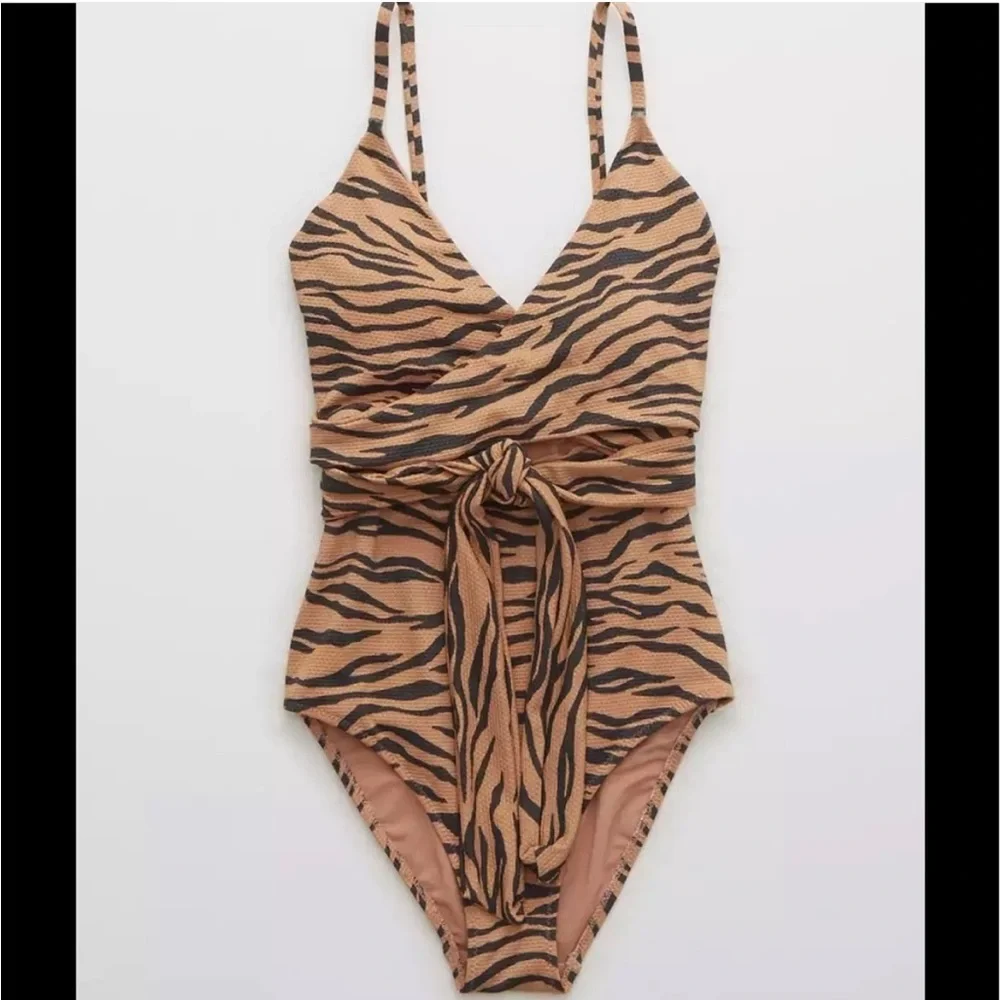 aerie Tan and Black Tiger-Print‎ One-Piece Swimsuit